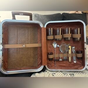 Mid Century Portable Cocktail Bar Case – Glasses & Tools Set
